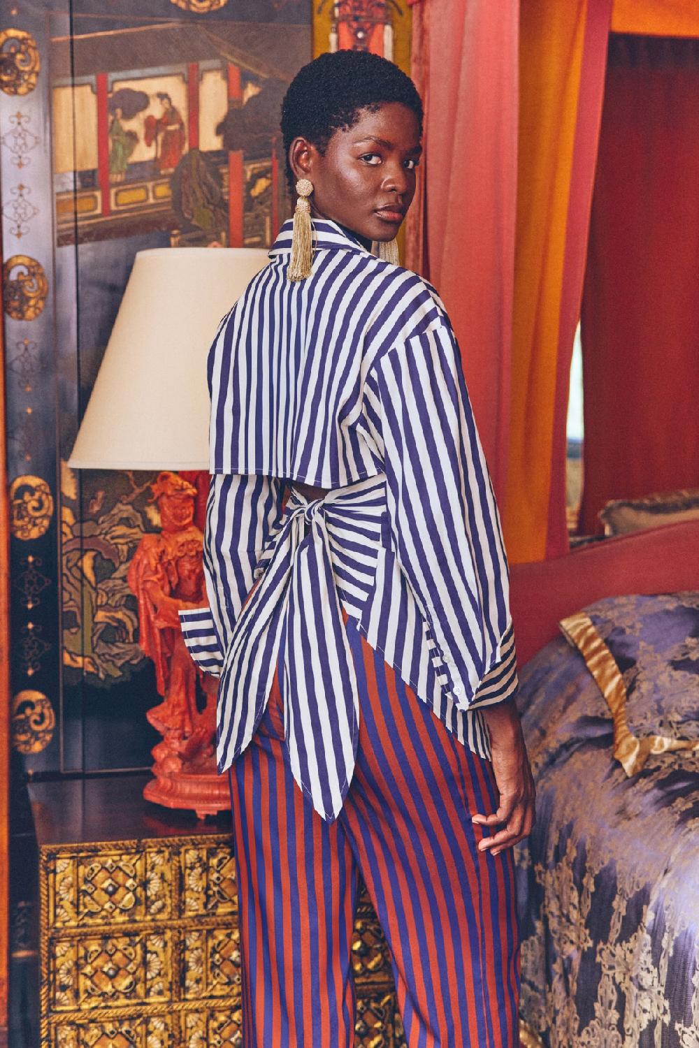 simon miller loch poplin button up Navy/Cream Stripe