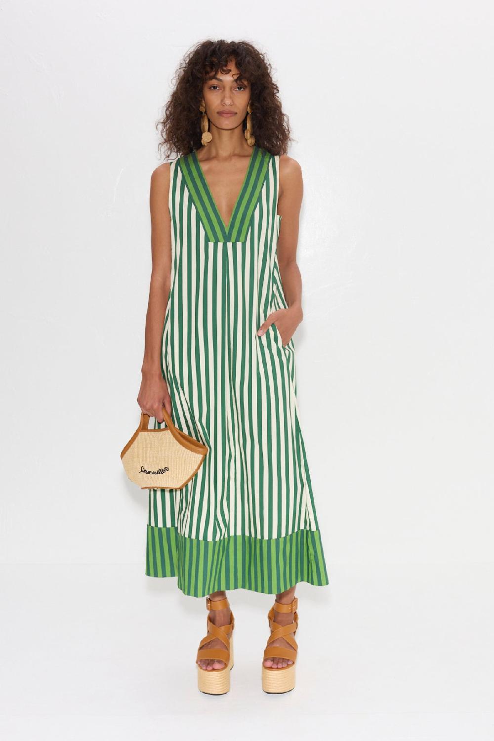 Simon Miller Mar Striped Poplin Dress GREEN STRIPE COMBO