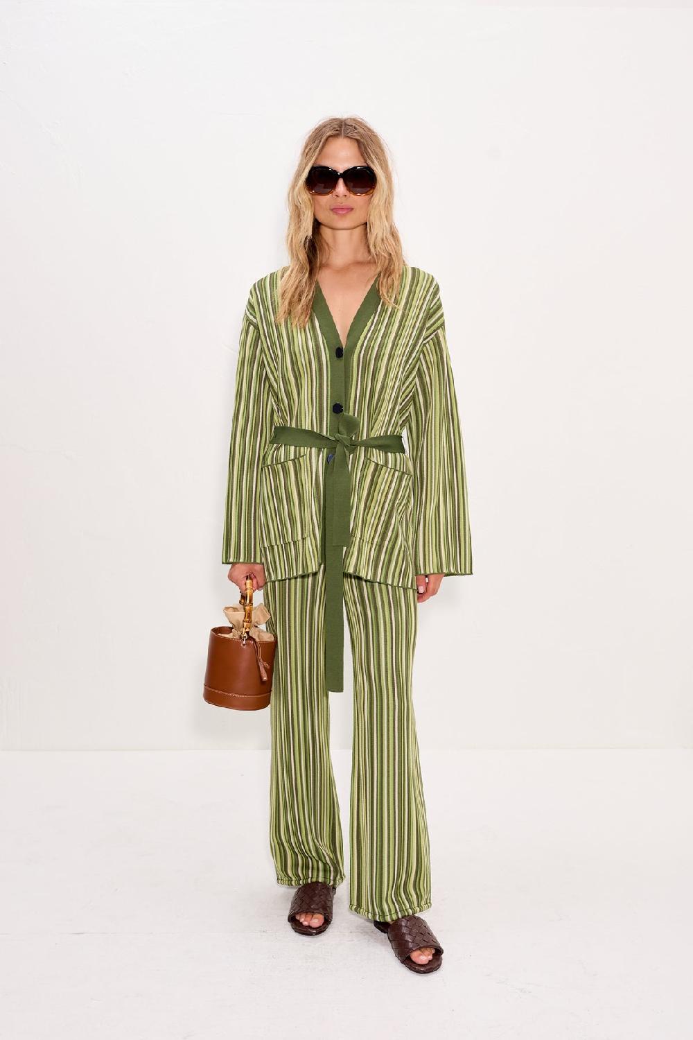 Simon Miller Max Belted Knit Cardigan Landscape Multi Stripe