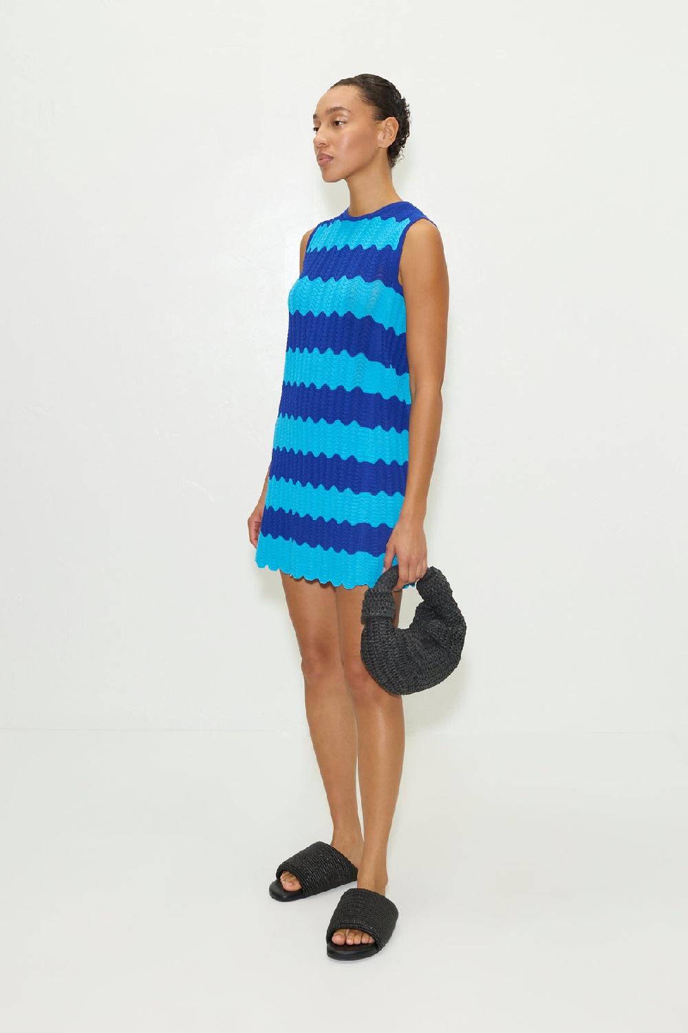 Simon Miller Moji Knit Mini Dress BLUE TONAL WAVE STRIPE