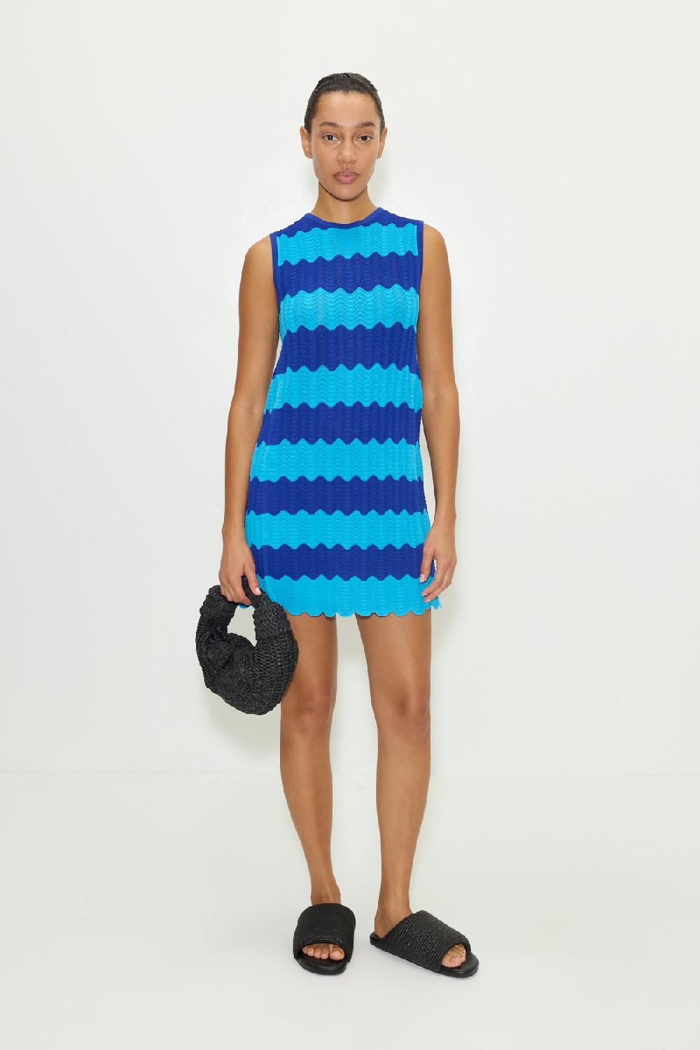 simon miller moji knit mini dress BLUE TONAL WAVE STRIPE