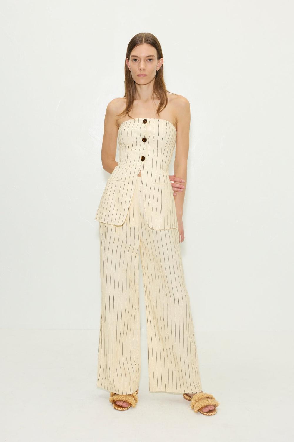 Simon Miller Mori Strapless Linen Top CREAM PINSTRIPE