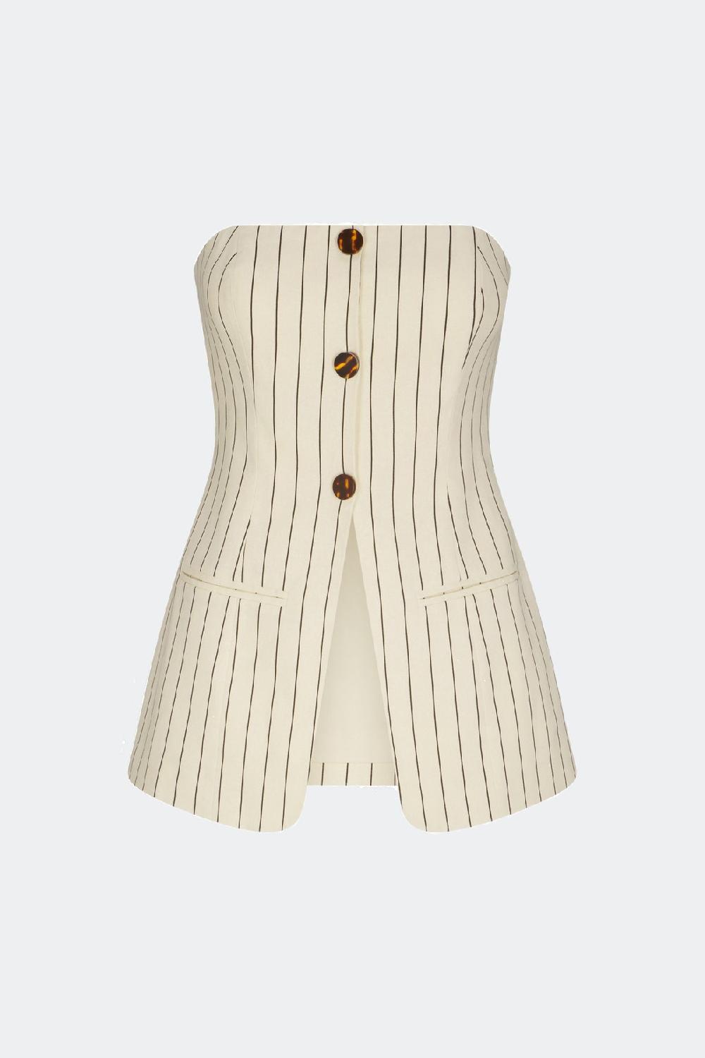simon miller mori strapless linen top CREAM PINSTRIPE