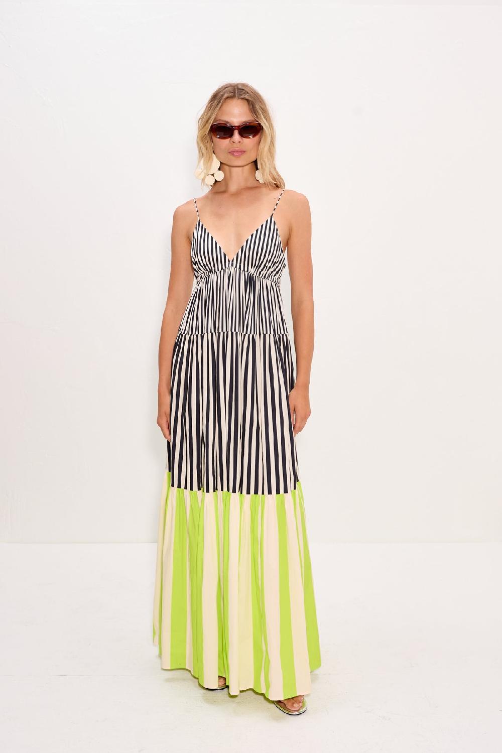 Simon Miller Romi Poplin Dress Black/Cream/Lime Multi