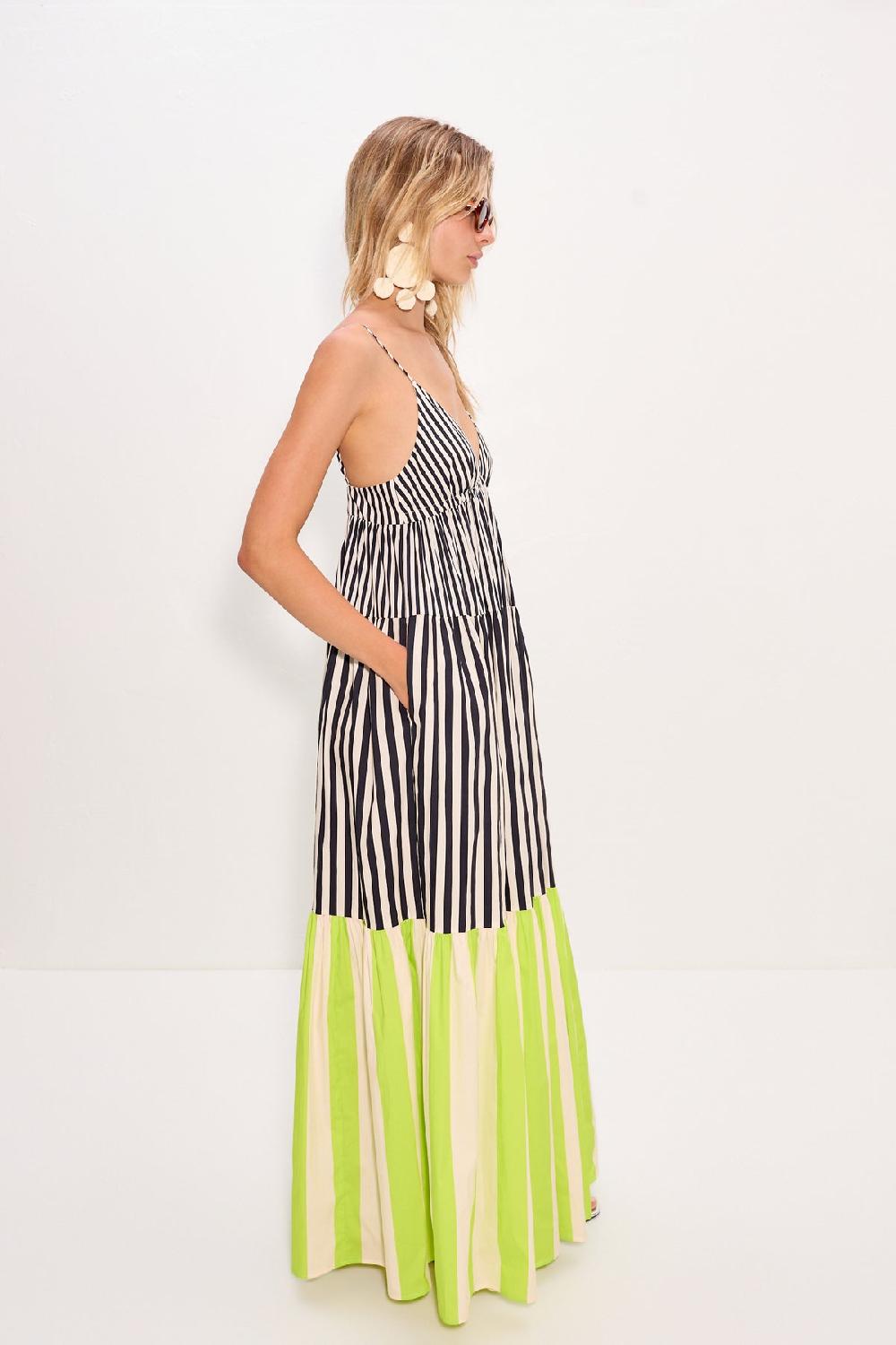 Simon Miller Romi Poplin Dress Black/Cream/Lime Multi
