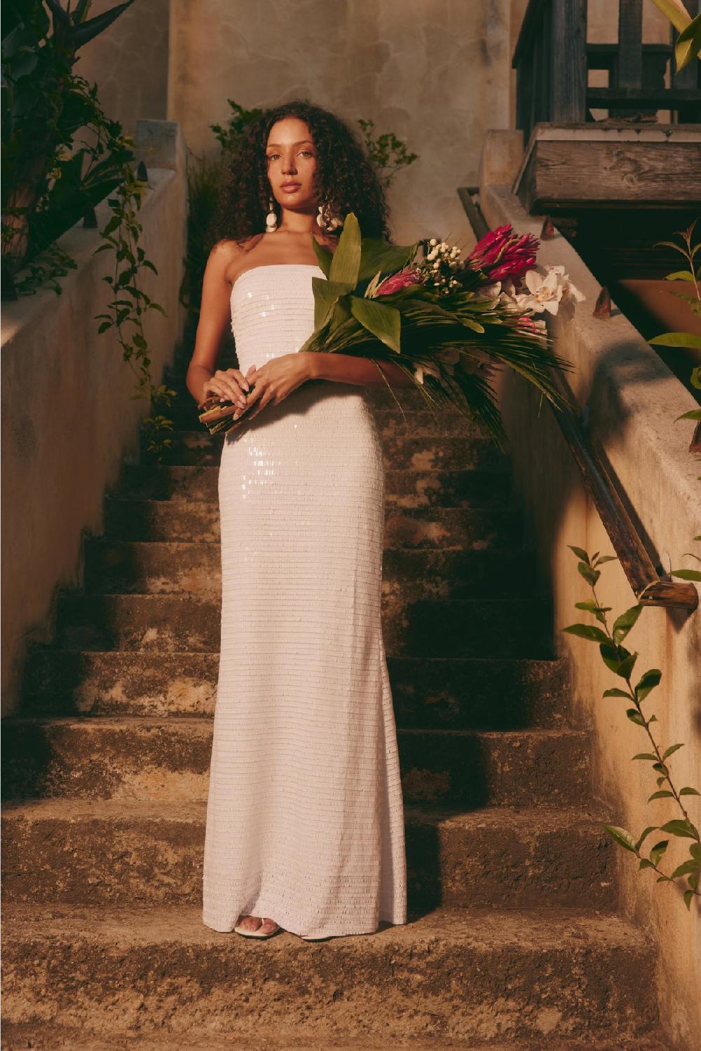 simon miller sculpty strapless piano sequin dress MACADAMIA