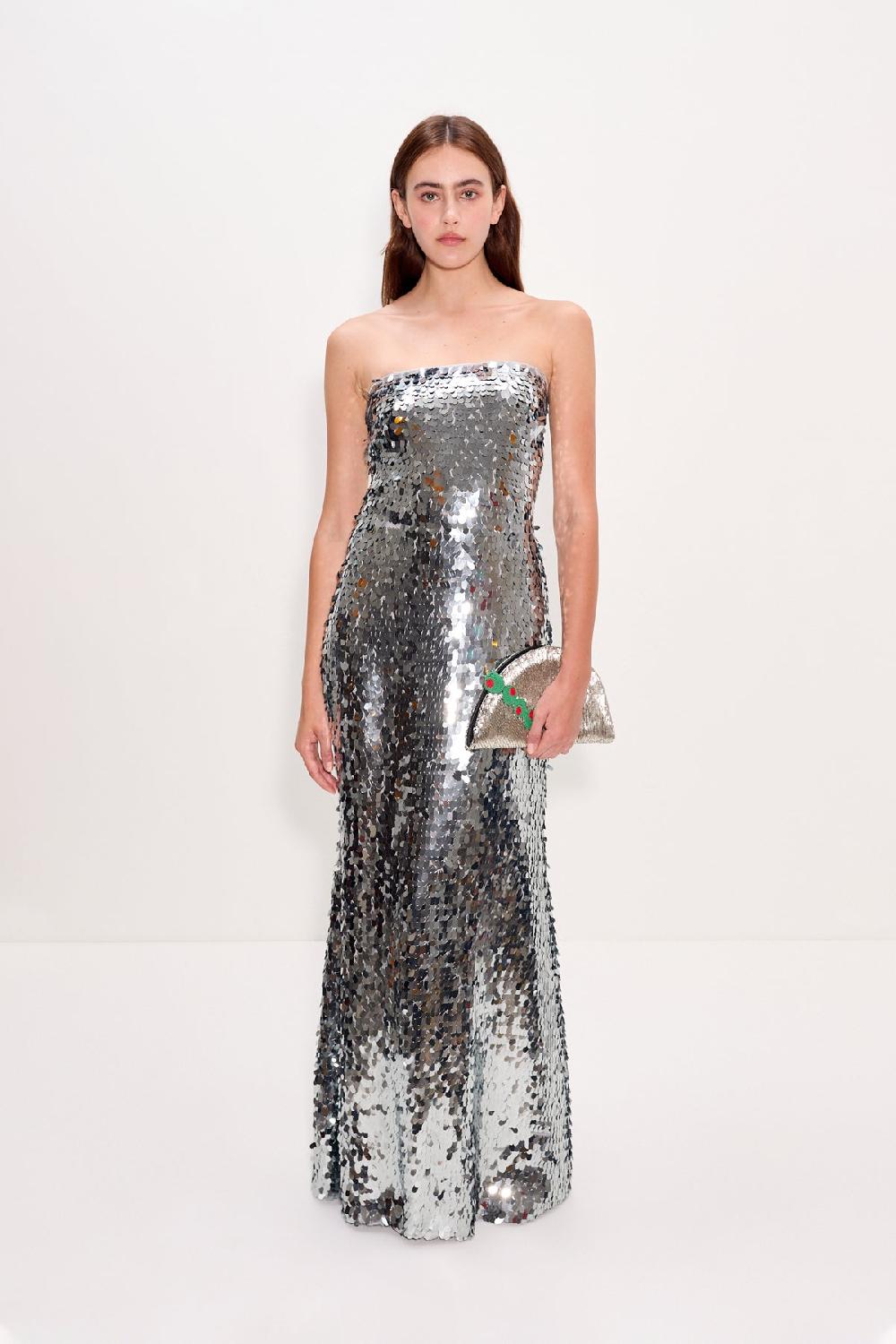 Simon Miller Sculpty Strapless Sequin Dress SATELLITE SILVER