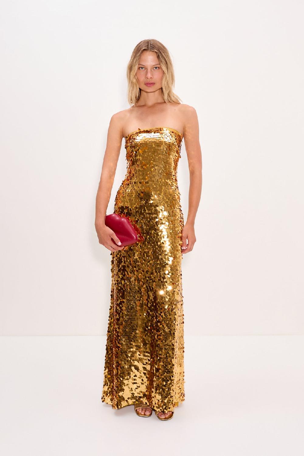 Simon Miller Sculpty Strapless Sequin Dress STAR GOLD