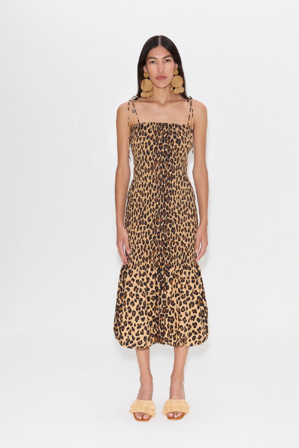Simon Miller Canto Smocked Poplin Dress CHEETAH
