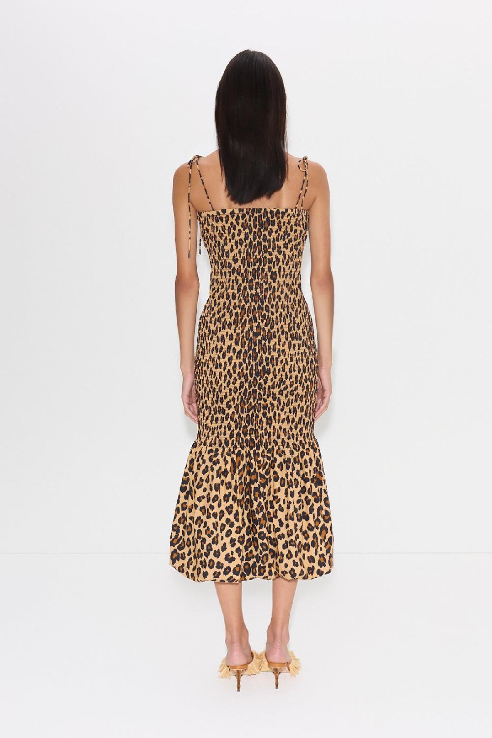 Simon Miller Canto Smocked Poplin Dress CHEETAH