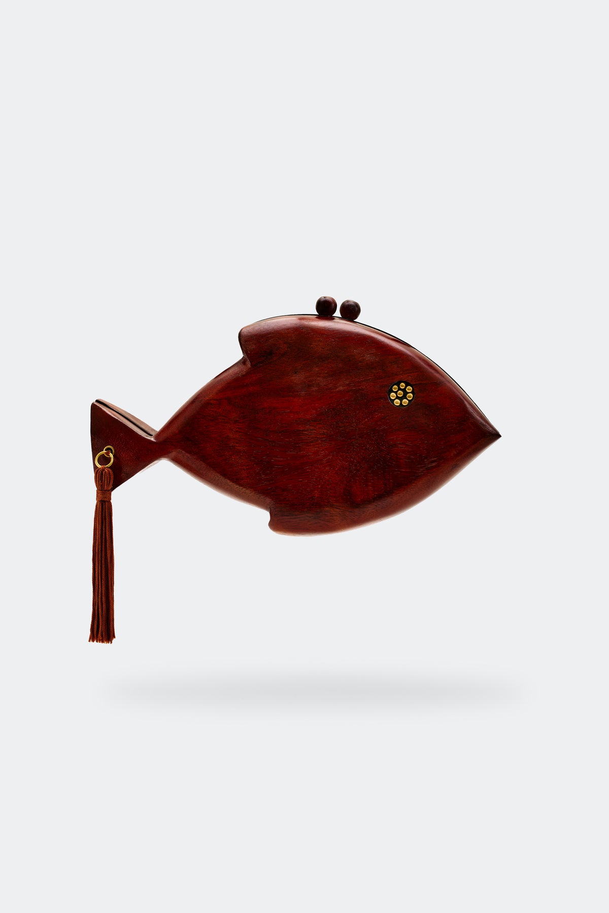 Simon Miller Carved Wooden Fish Clutch Mahogany