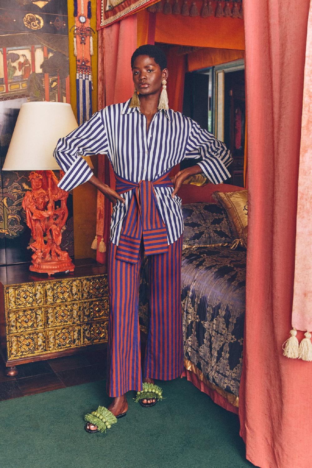 Simon Miller Inna Poplin Top Navy Stripe Multi