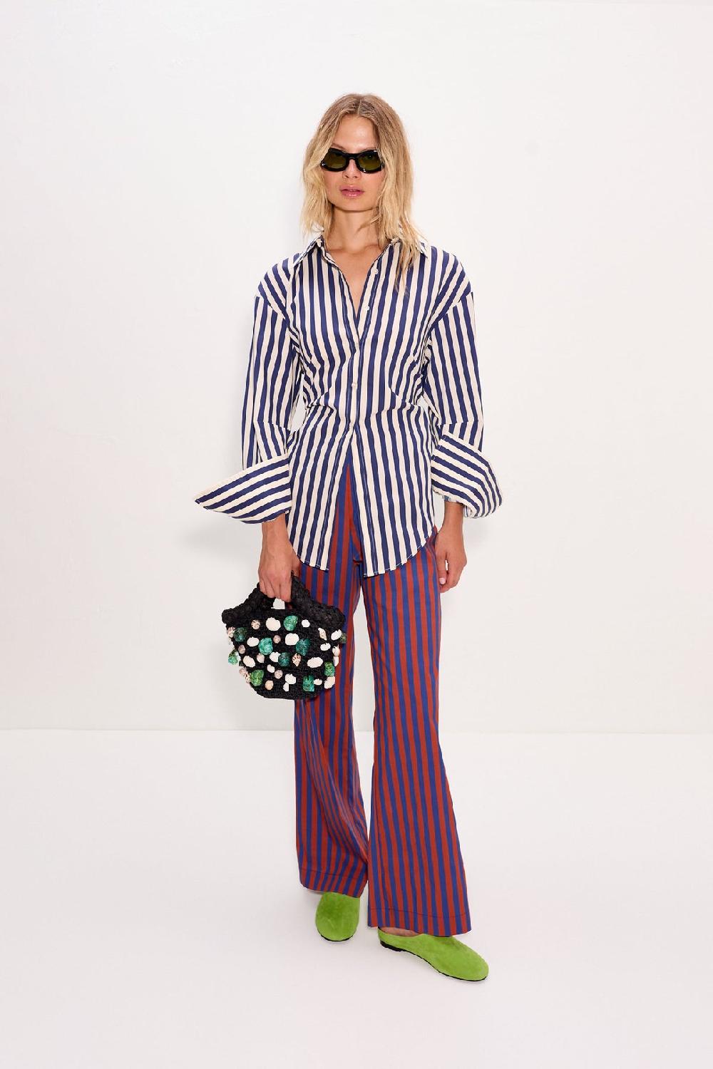 Simon Miller Pia Poplin Pant Navy/Henna Stripe