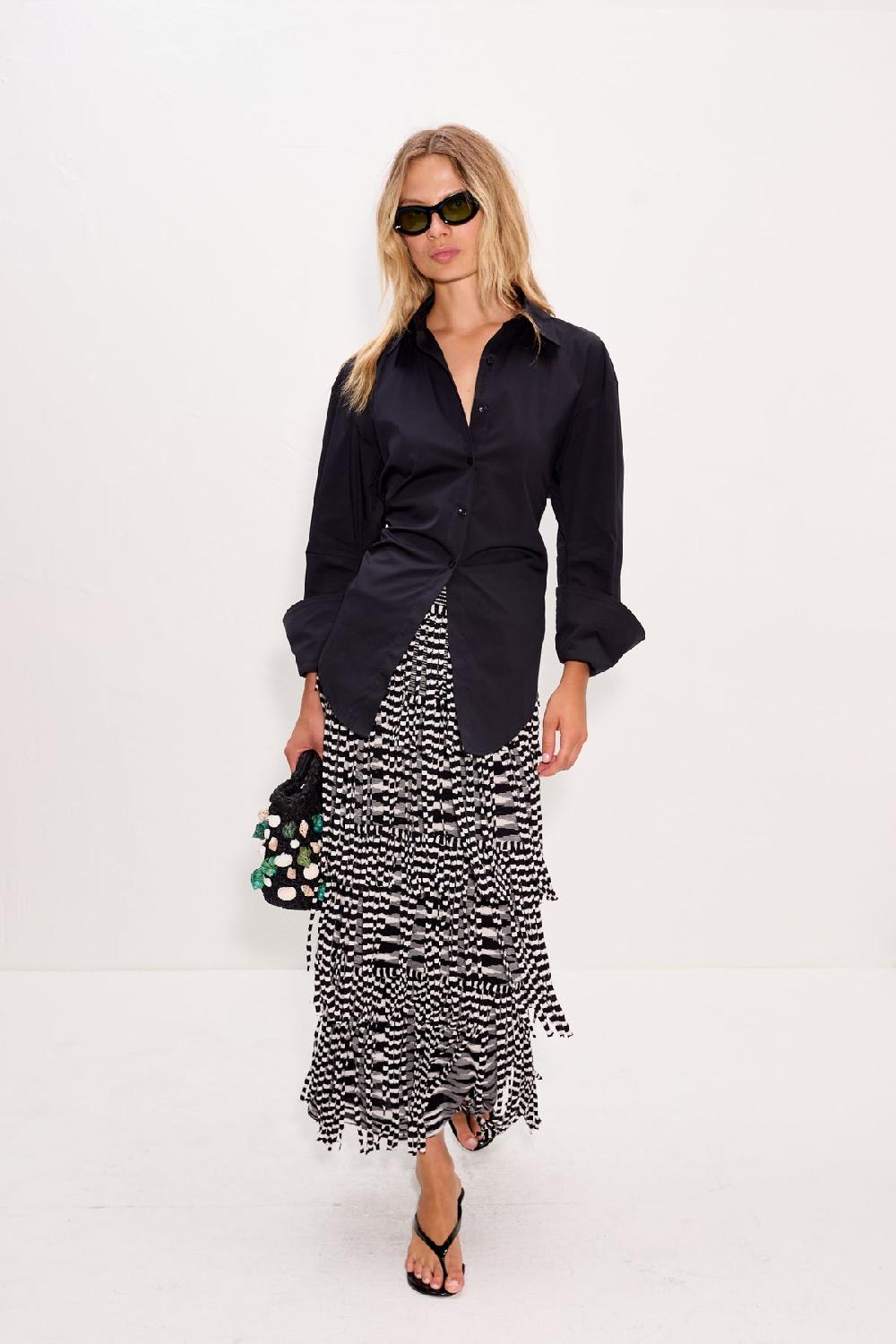 Simon Miller Za Za Knit Fringe Skirt Black/White Space Dye