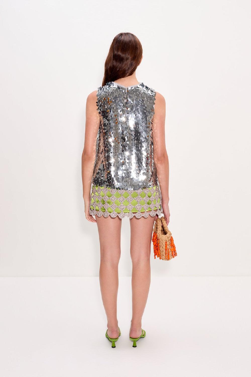 Simon Miller Zera Crochet Mini Skirt Moss/Satellite Silver