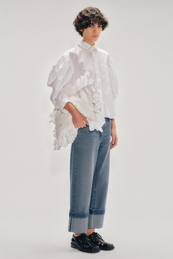 Simone Rocha Beaded Boxy Draped Sleeve Round Collar Shirt
