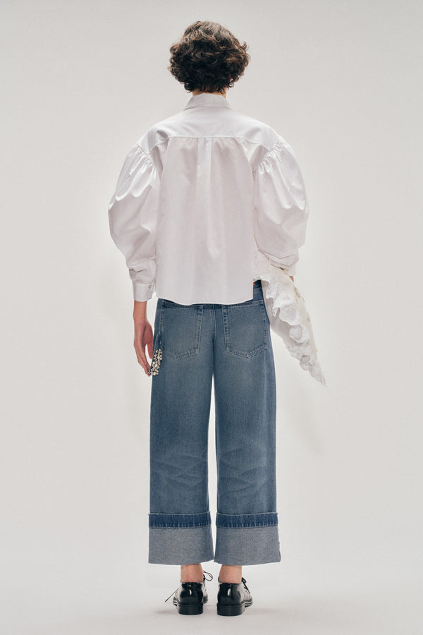 Simone Rocha Beaded Boxy Draped Sleeve Round Collar Shirt