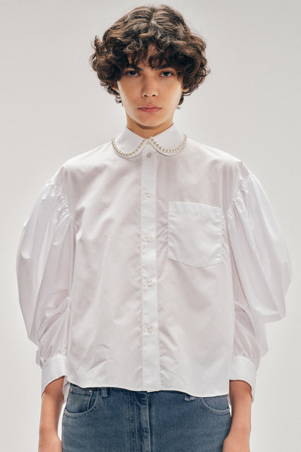 Simone Rocha Beaded Boxy Draped Sleeve Round Collar Shirt