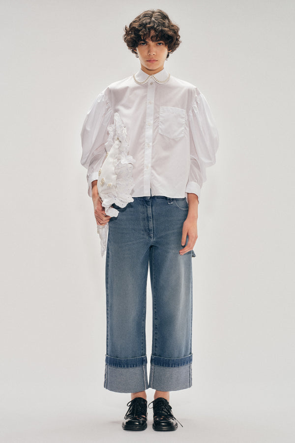 simone rocha Beaded Boxy Draped Sleeve Round Collar Shirt