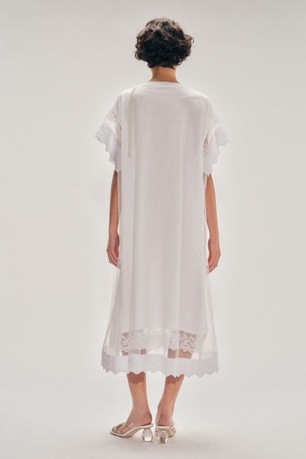 Simone Rocha Beaded Layered Liquid Lace Trim Smock Dress