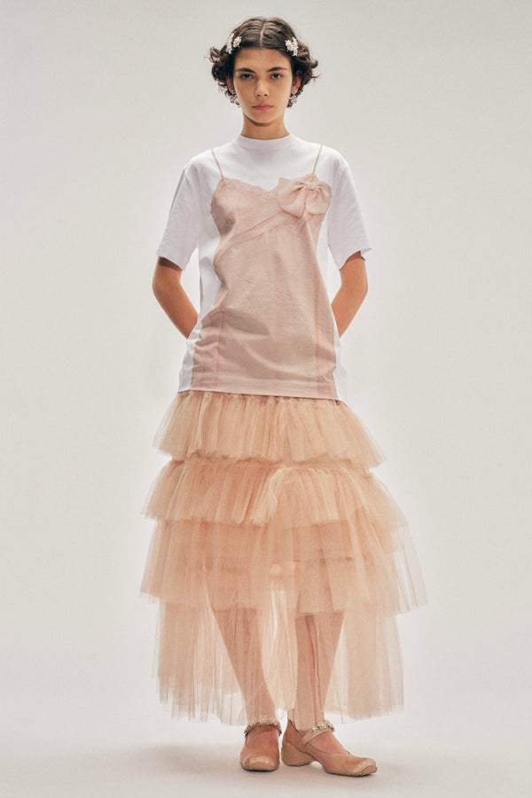Simone Rocha Bow Sash Slip Dress Trompe L'Oeil Print T-Shirt