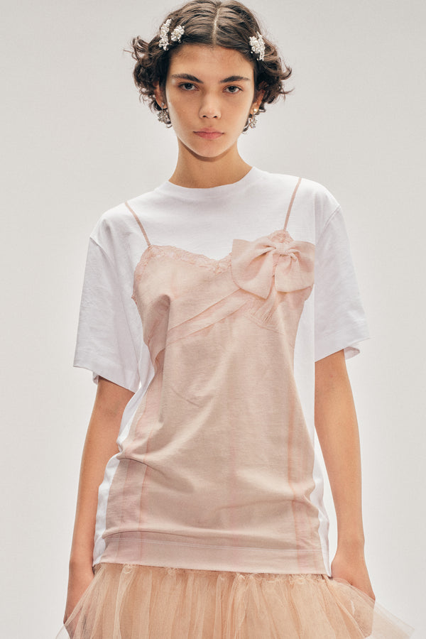 simone rocha Bow Sash Slip Dress Trompe L'Oeil Print T-Shirt