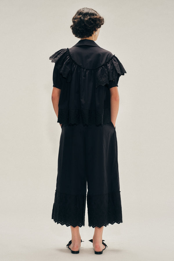 Simone Rocha Cropped Puff Sleeve Ruffle Frill Trim Shirt