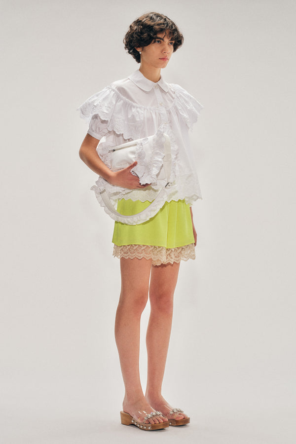 Simone Rocha Cropped Puff Sleeve Ruffle Frill Trim Shirt