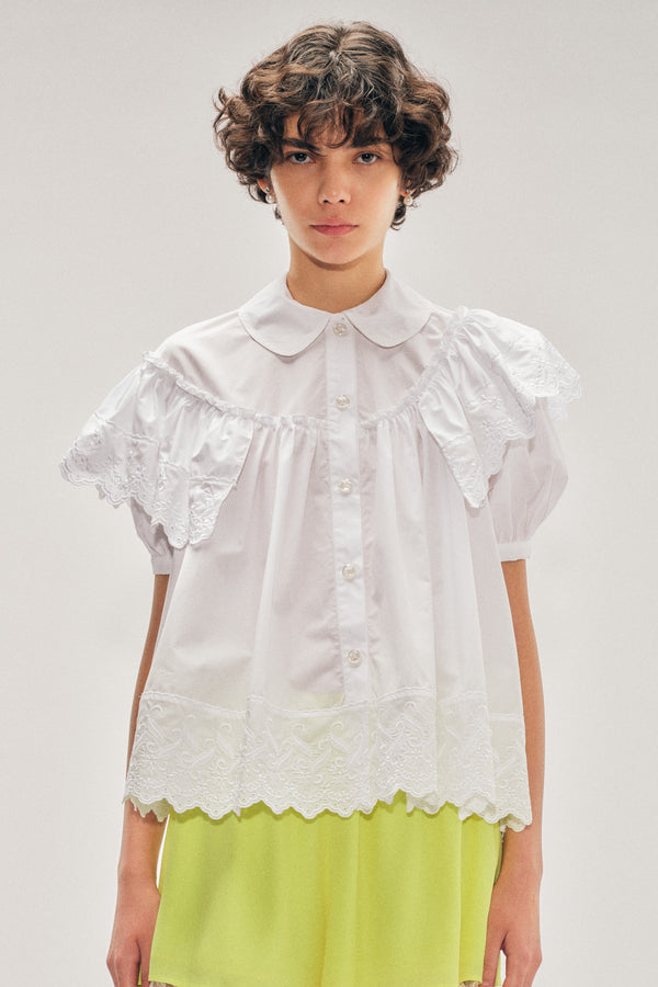 simone rocha Cropped Puff Sleeve Ruffle Frill Trim Shirt