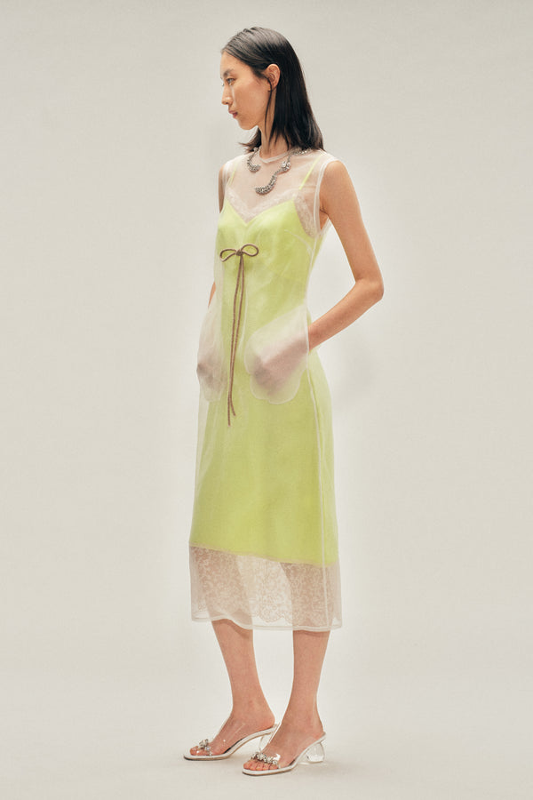 Simone Rocha Embellished Sheer Frayed Contour Dart Dress