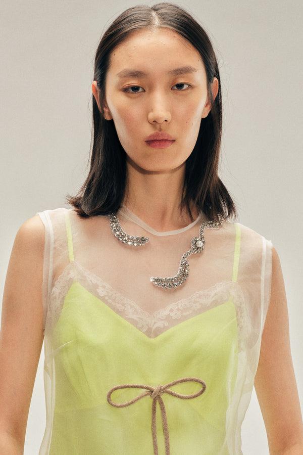 Simone Rocha Embellished Sheer Frayed Contour Dart Dress