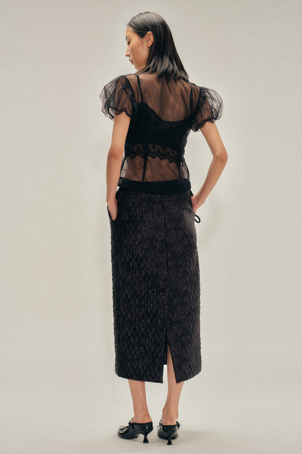 Simone Rocha Embellished Sheer Offset Fragment Collar Puff Sleeve Shirt