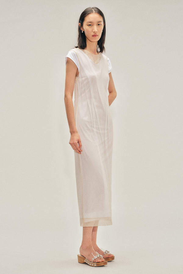 Simone Rocha Layered Liquid Cap Sleeve Lace Trim Dress