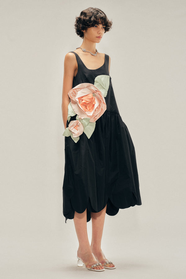 Simone Rocha Pressed Rosette Tilted Neck Petal Hem Dress