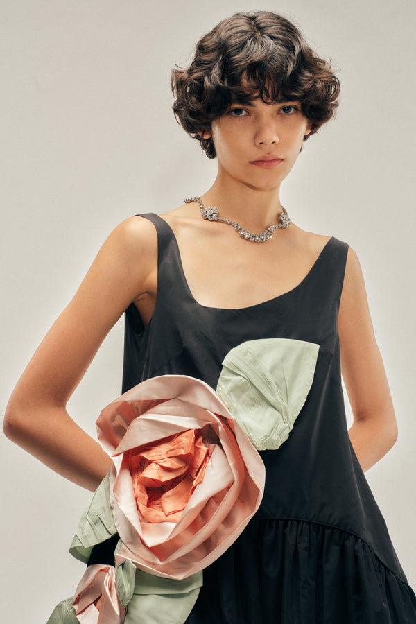 Simone Rocha Pressed Rosette Tilted Neck Petal Hem Dress