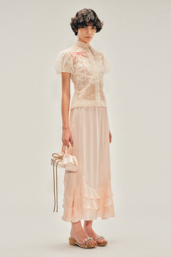 Simone Rocha Sheer Offset Fragment Collar Puff Sleeve Shirt