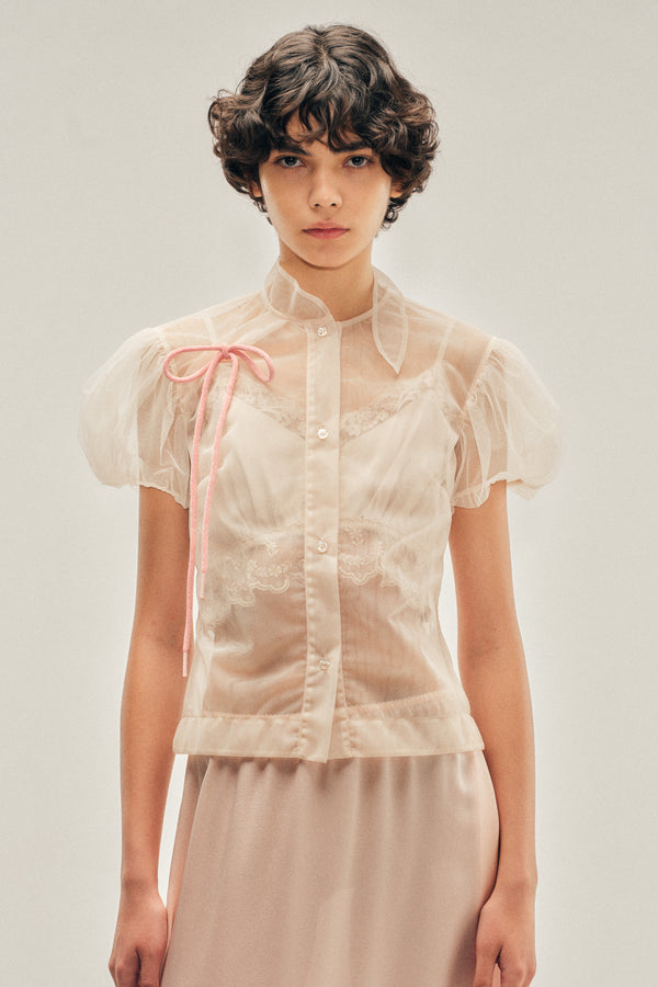 simone rocha Sheer Offset Fragment Collar Puff Sleeve Shirt