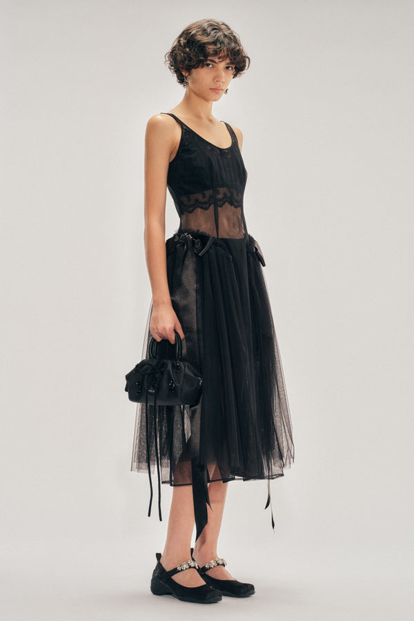 Simone Rocha Sheer Sculpted Bow Sash Hip Detail Dress