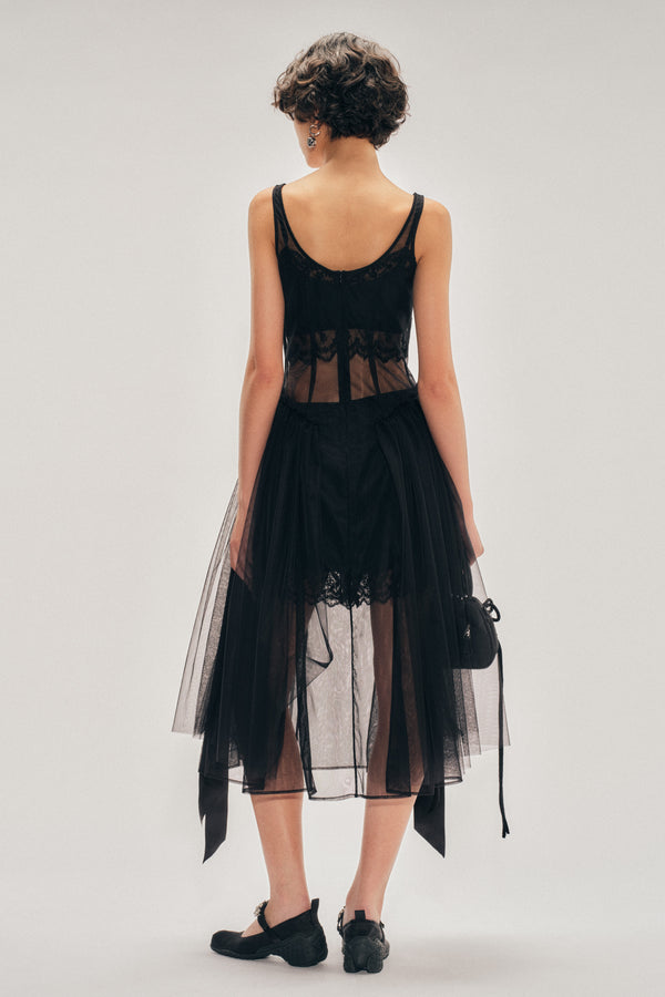 Simone Rocha Sheer Sculpted Bow Sash Hip Detail Dress