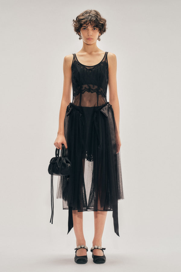 simone rocha Sheer Sculpted Bow Sash Hip Detail Dress