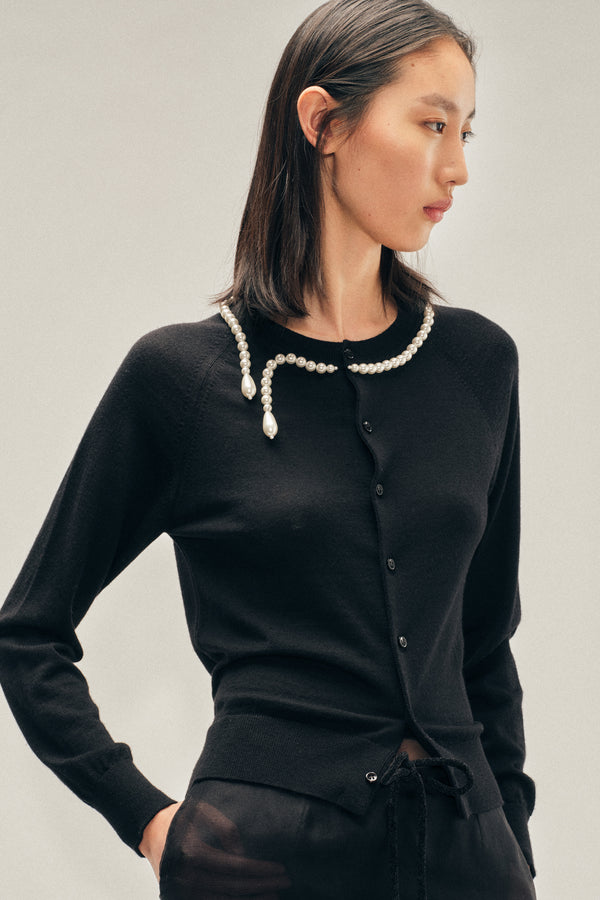 Simone Rocha Beaded Classic Merino Silk Cardigan
