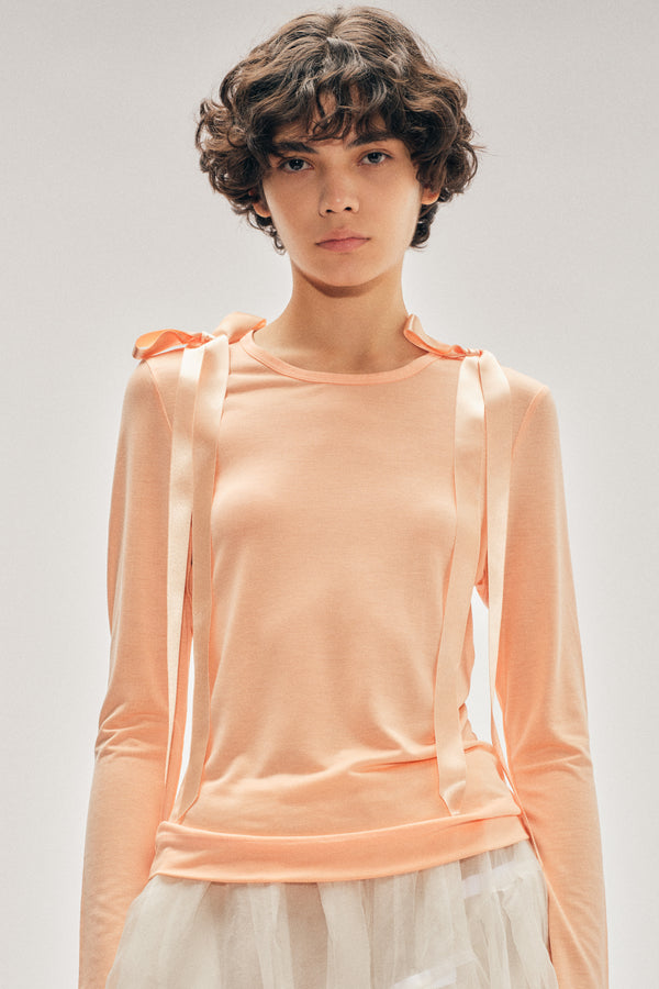 Simone Rocha Bow Ribbon Tail Long Sleeve T-Shirt