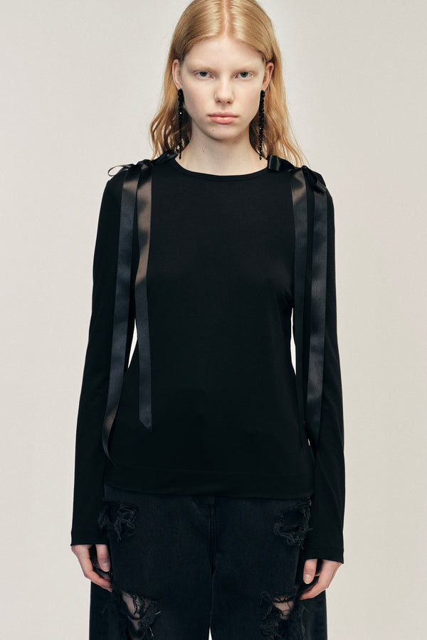 Simone Rocha Bow Ribbon Tail Long Sleeve T-Shirt