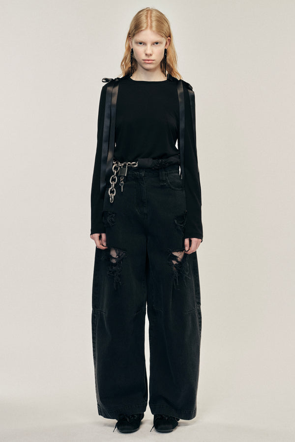 Simone Rocha Bow Ribbon Tail Long Sleeve T-Shirt