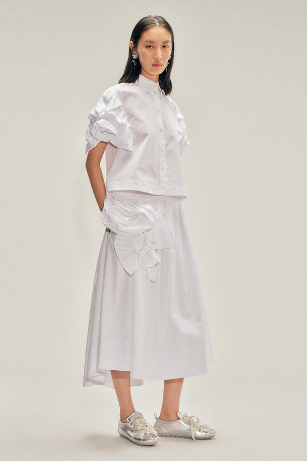 Simone Rocha Cropped Rose Puff Sleeve Shirt