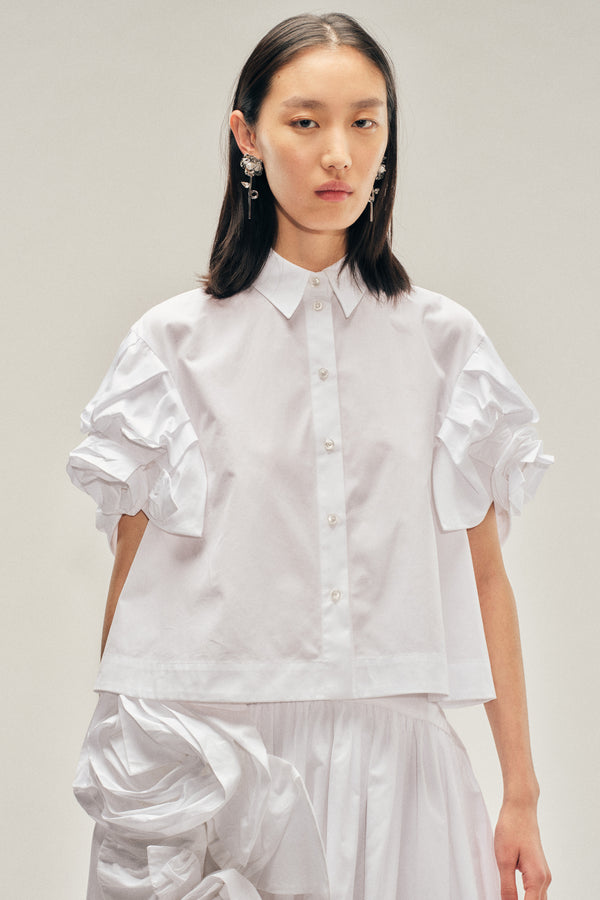 simone rocha Cropped Rose Puff Sleeve Shirt
