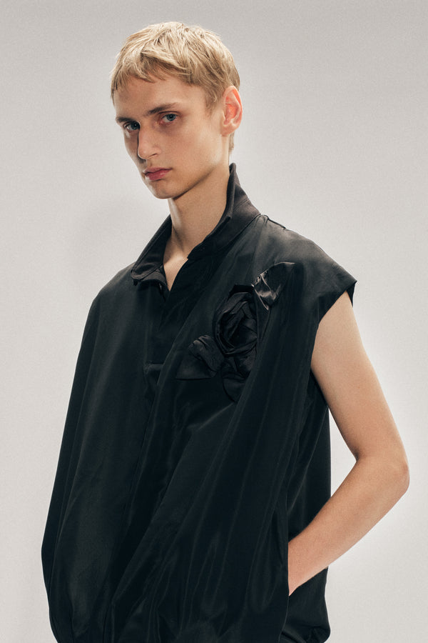 Simone Rocha Draped Bubble Hem Pressed Rosette Top