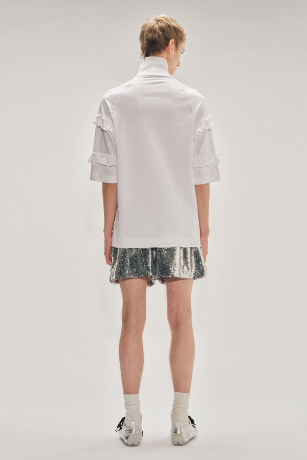 Simone Rocha Mock Neck Ruffle Frill Zip T-Shirt