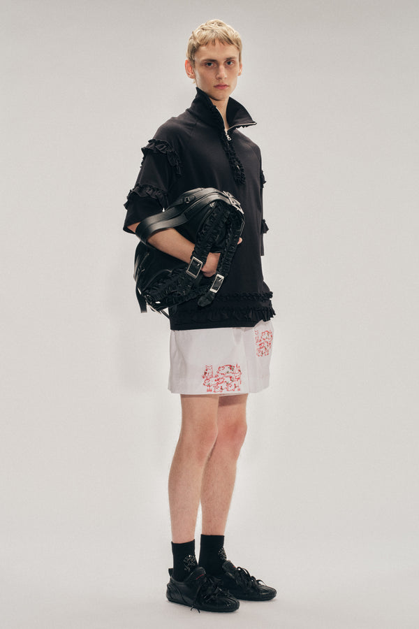 Simone Rocha Mock Neck Ruffle Frill Zip T-Shirt