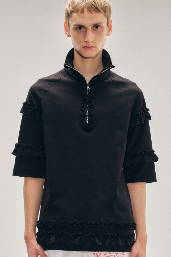 simone rocha Mock Neck Ruffle Frill Zip T-Shirt